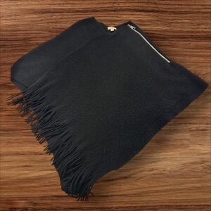 LOFT Outlet Women's Black Fringe Scarf Poncho with Zipper One Size cover‎